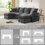 Canapé modulaire moderne 6 places en U avec 2 oreillers