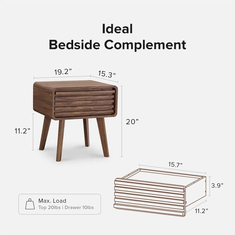 Table de chevet moderne du milieu du siècle avec tiroirs
