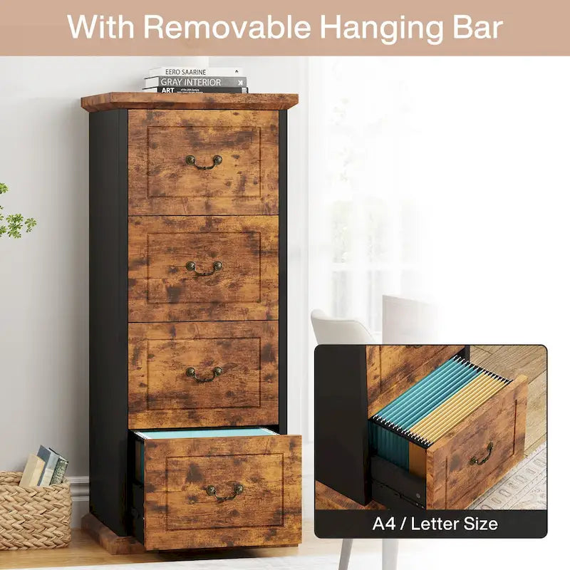 Classeur vertical en bois à 4 tiroirs de 130 cm de haut, pour formats A4/Lettre