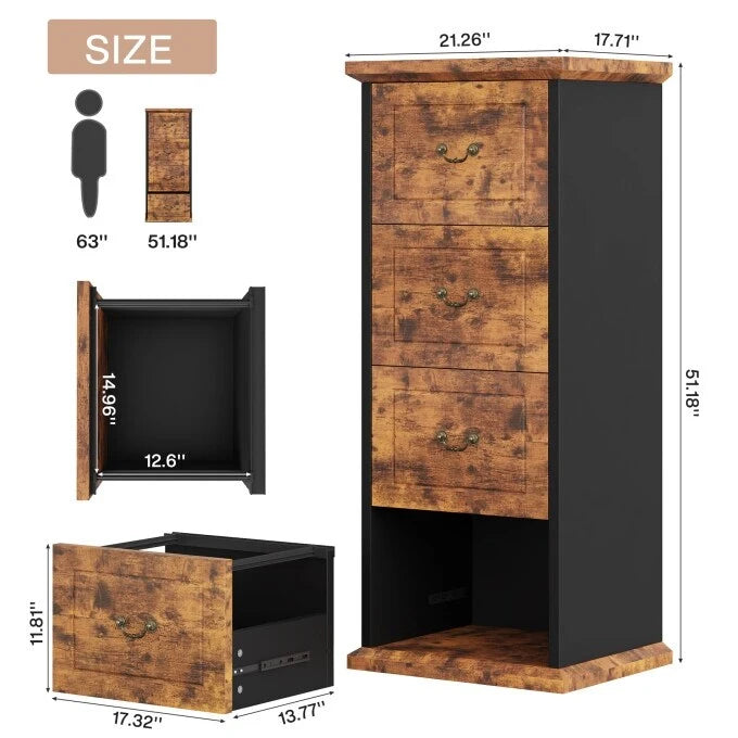 Classeur vertical en bois à 4 tiroirs de 130 cm de haut, pour formats A4/Lettre