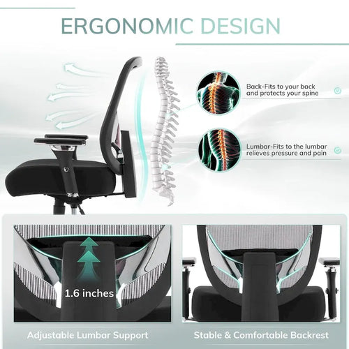Fauteuil de bureau ergonomique en maille grande taille et extra-robuste, 227 kg, avec siège large et épais