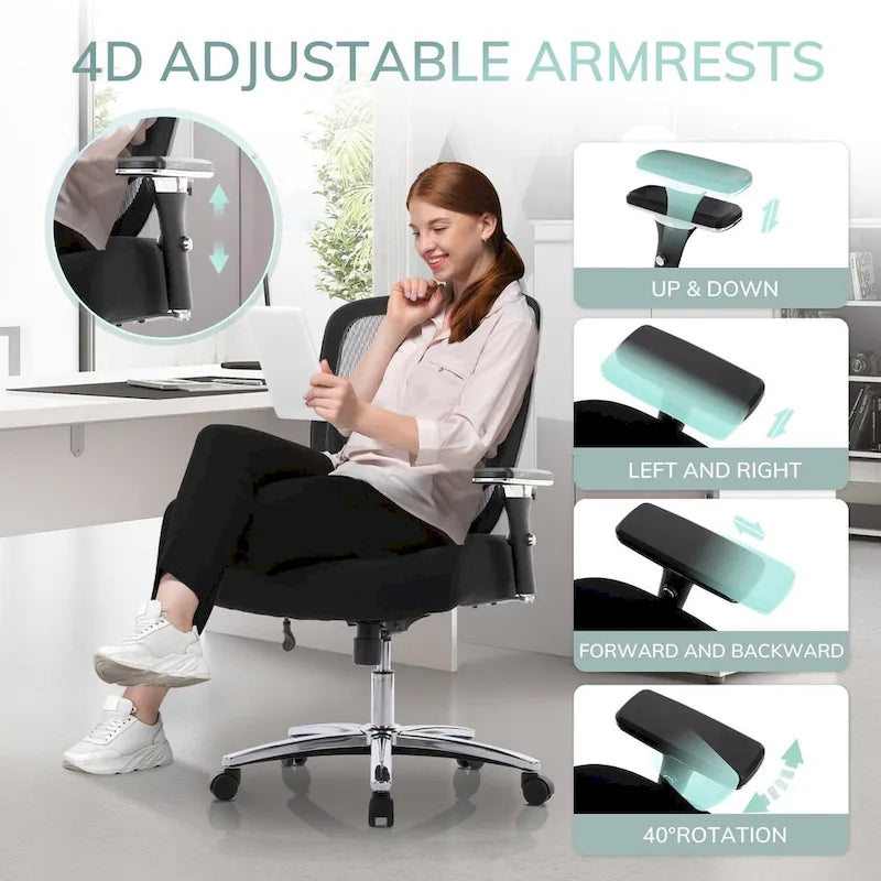 Fauteuil de bureau ergonomique en maille grande taille et extra-robuste, 227 kg, avec siège large et épais