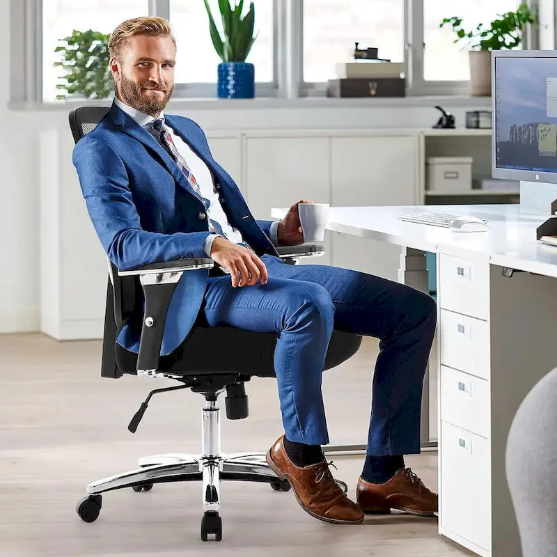 Fauteuil de bureau ergonomique en maille grande taille et extra-robuste, 227 kg, avec siège large et épais
