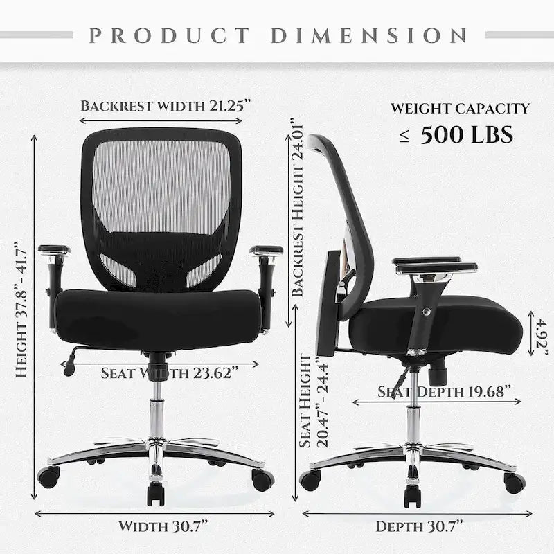 Fauteuil de bureau ergonomique en maille grande taille et extra-robuste, 227 kg, avec siège large et épais