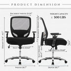 Fauteuil de bureau ergonomique en maille grande taille et extra-robuste, 227 kg, avec siège large et épais