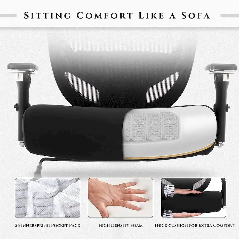 Fauteuil de bureau ergonomique en maille grande taille et extra-robuste, 227 kg, avec siège large et épais