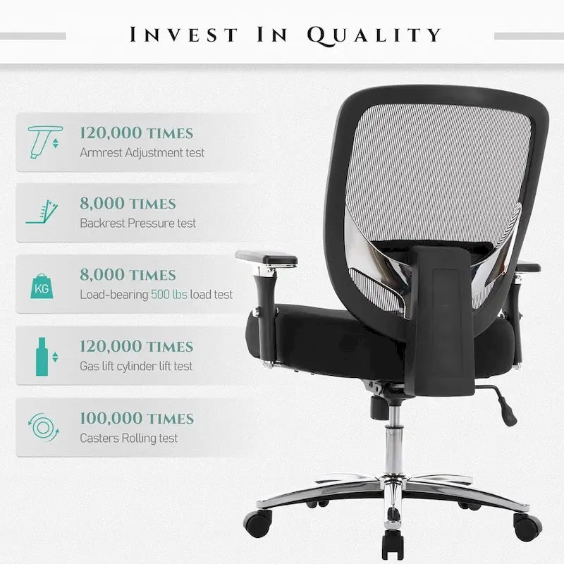Fauteuil de bureau ergonomique en maille grande taille et extra-robuste, 227 kg, avec siège large et épais