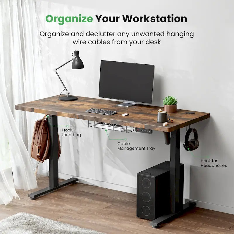 Bureau électrique assis-debout réglable en hauteur, 122 x 61 cm