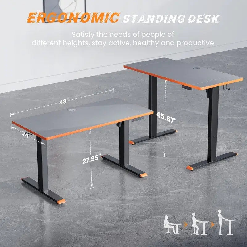 Bureau électrique assis-debout réglable en hauteur, 122 x 61 cm