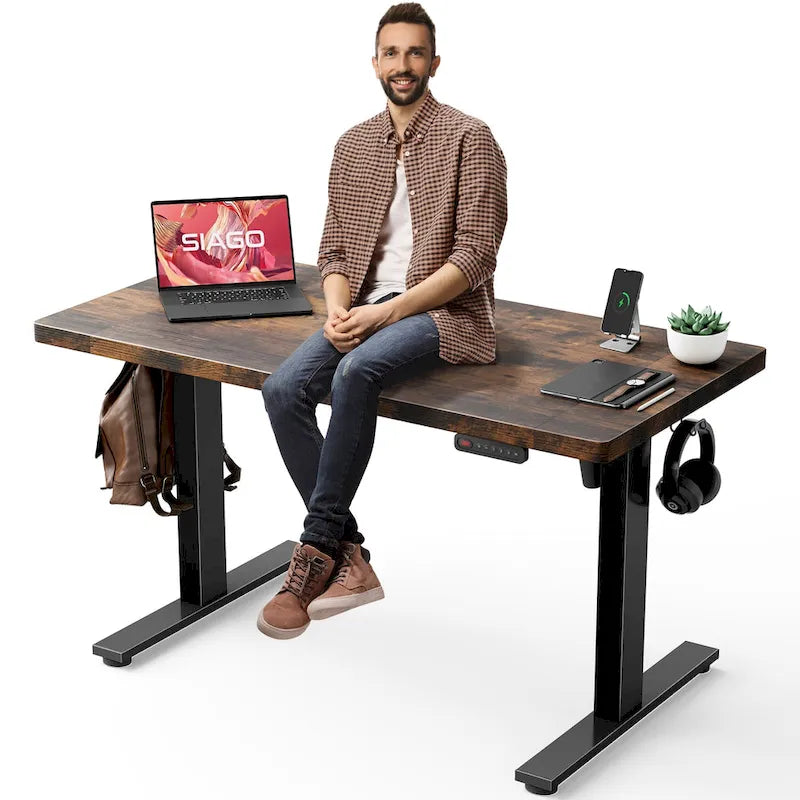 Bureau électrique assis-debout réglable en hauteur, 122 x 61 cm