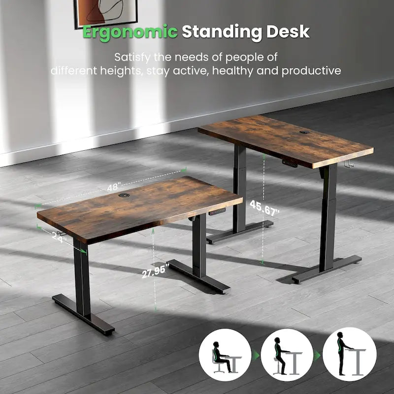 Bureau électrique assis-debout réglable en hauteur, 122 x 61 cm