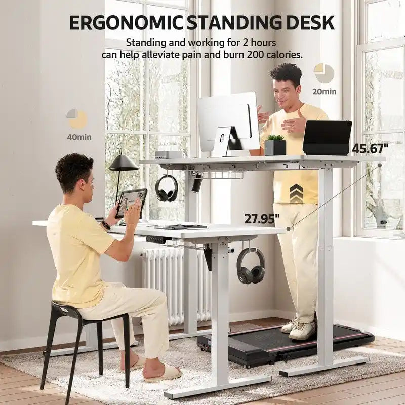 Bureau électrique assis-debout réglable en hauteur, 122 x 61 cm